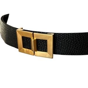 Vintage CIPRIANI Genuine Leather LIZARD BELT Sz L Black gold Buckle designer